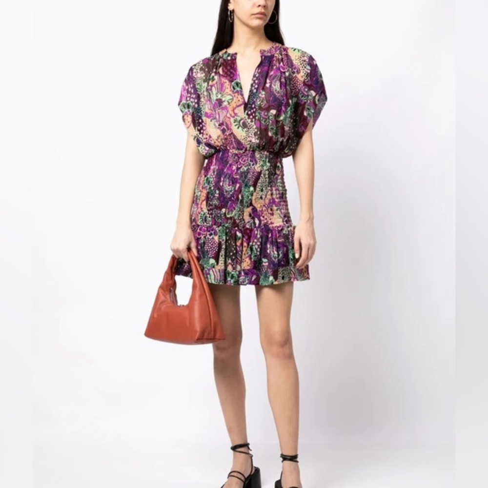 A.L.C. Callie shirred printed silk-crepon mini dress, size 6 or M/L